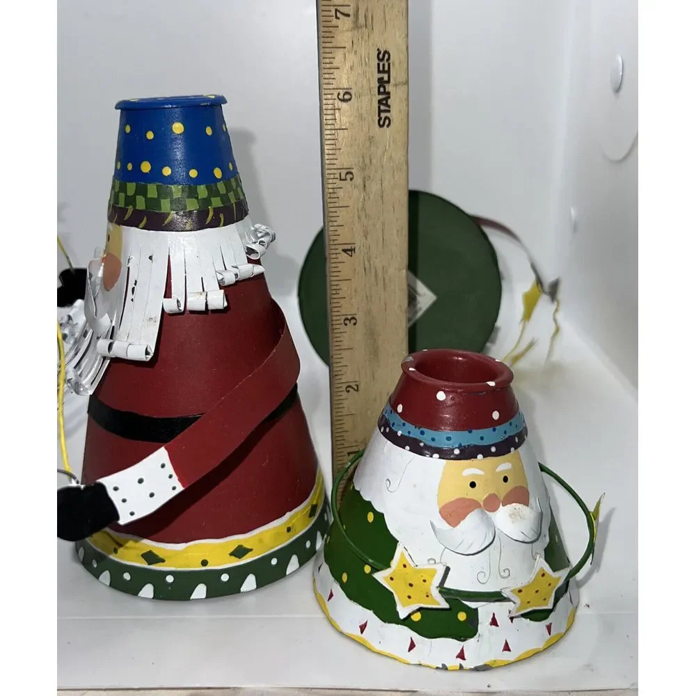 4 Vintage Christmas Cone-shaped Santa Metal Candle Holder Set Of‎ 4 w/Stars